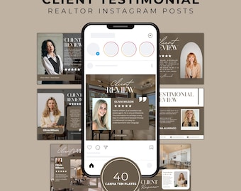 Canva-sjablonen met getuigenissen van klanten voor makelaars | Socialemediaposts voor onroerend goed, Instagramrecensies, bewerkbare brandingontwerpen