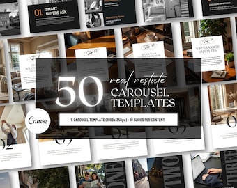 50 Real Estate Instagram Carousel Templates Canva, Minimalist Realtor Social Media Posts, Editorial Agent Marketing, Buyer IG Tips
