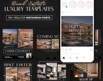 130+ Real Estate Instagram Templates Editable in Canva | Luxury Realtor Social Media Bundle | Open House Just Listed Posts