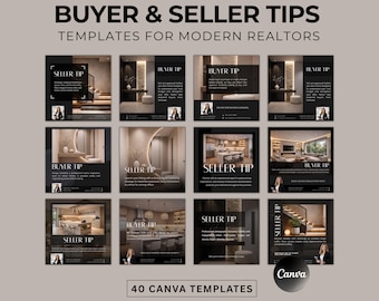 Real Estate Instagram Templates – Buyer & Seller Tips Canva Posts and Stories for Realtors | Editable Social Media Marketing Kit