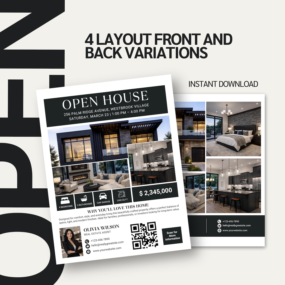 Real Estate Open House Flyer Canva Template | Modern Property Listing ...