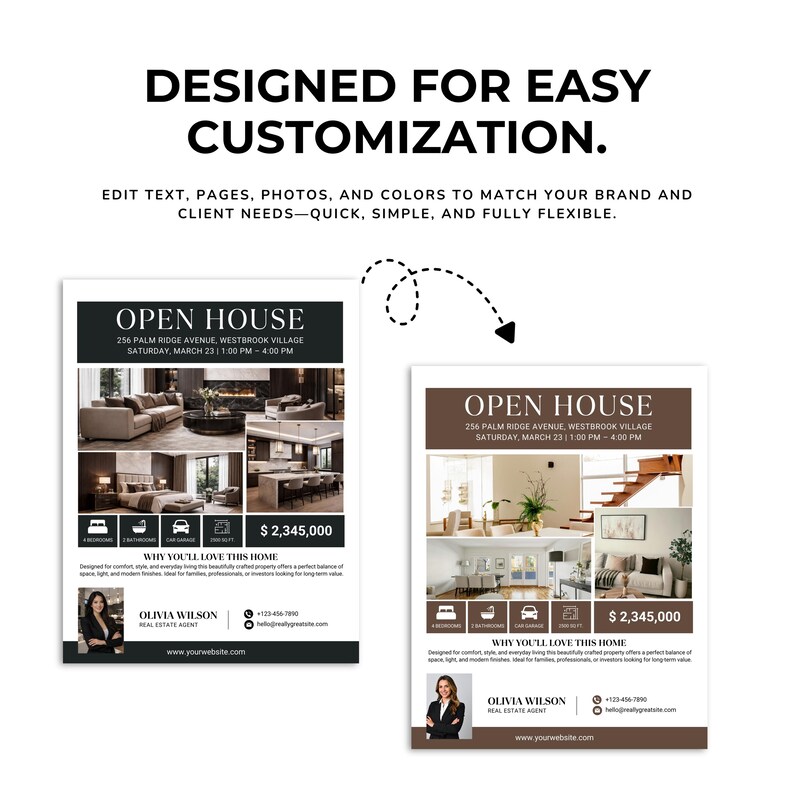 Modern Real Estate Open House Flyer Templates, Editable Canva Marketing ...