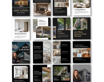 Just Listed Real Estate Carousel Template Canva Editable Realtor Instagram Post Property Announcement Agent Marketing Bundle 40 Slides