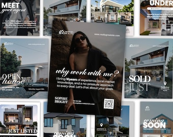 Real Estate Instagram Template Canva | Social Media Bundle Realtor Marketing | Just Listed Sold Open House Posts Stories Carousel