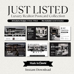 Just Listed Real Estate Postcard Template Canva | Luxury Realtor Marketing Cards | Editable Property Listing Flyer | Modern Postcards