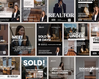 Real Estate Instagram Templates Canva, Realtor Social Media Posts Stories, Just Listed Sold Open House Agent Marketing Bundle