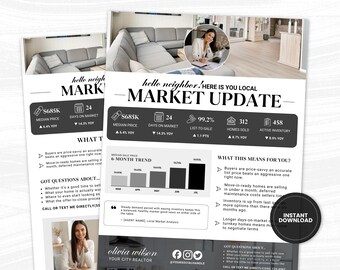 Real Estate Market Update Flyer Template Canva | Realtor Newsletter, Editable Market Report, Listing Presentation Marketing Flyer