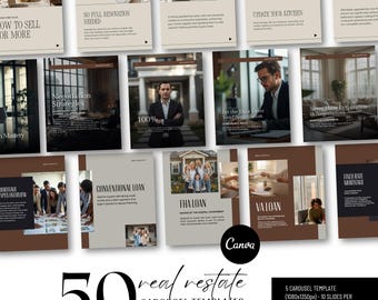 Real Estate Instagram Carousel Template Canva, Realtor Marketing Kit, 50 Editable Social Media Posts, Property Marketing Bundle