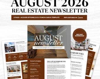 Real Estate Newsletter Template Canva, Editable Realtor Marketing Flyer | Monthly Client Newsletter for Real Estate Agents