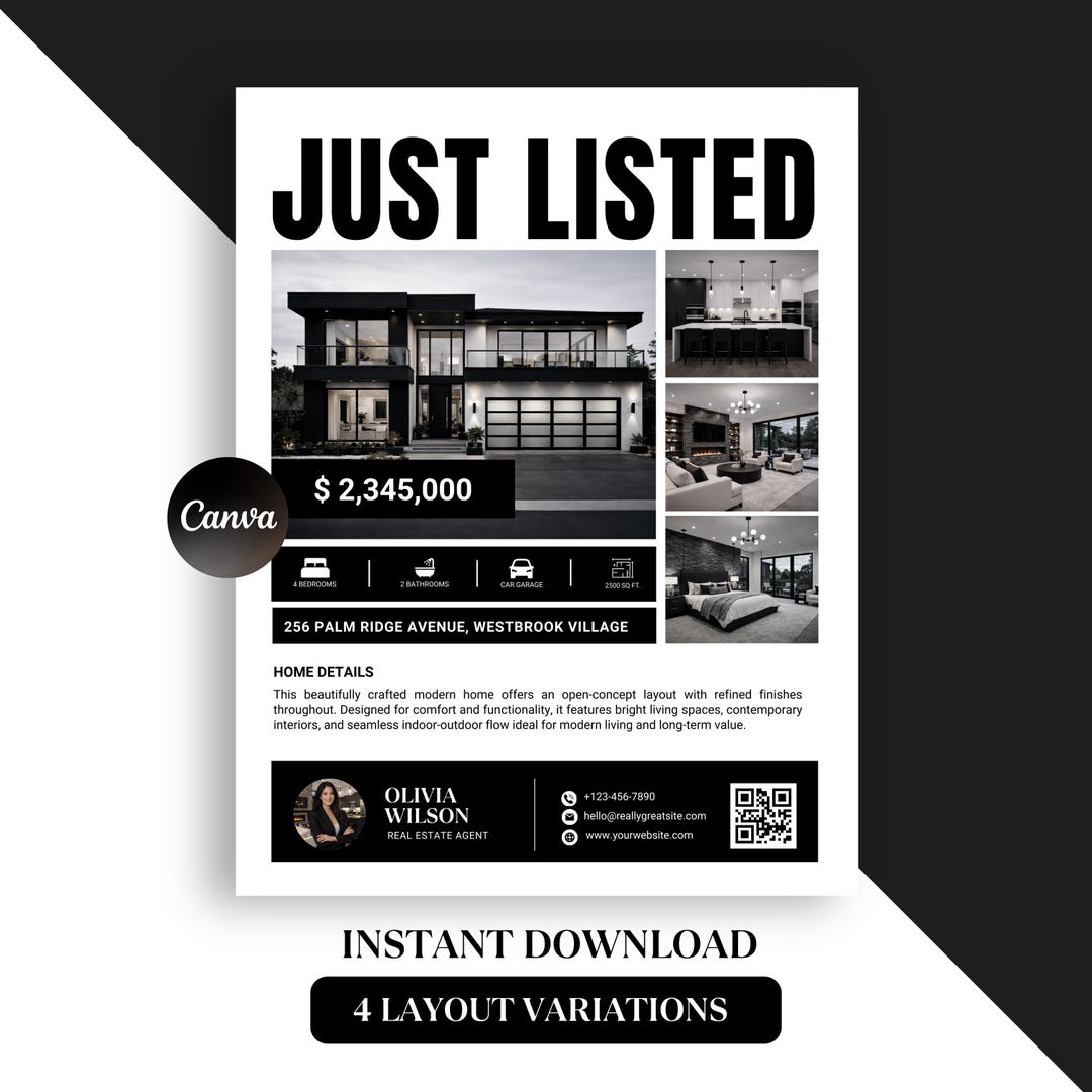 Editable Real Estate Flyer Canva Template, Realtor Property Listing ...
