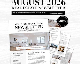 Real Estate Newsletter Template Canva, Editable Realtor Newsletter | Monthly Client Newsletter, Printable Real Estate Marketing Flyer