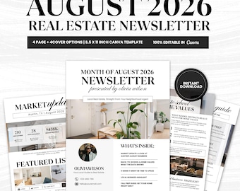 Real Estate Newsletter Template Canva, Minimalist Editorial Realtor Marketing Flyer | Monthly Client Newsletter for Agents