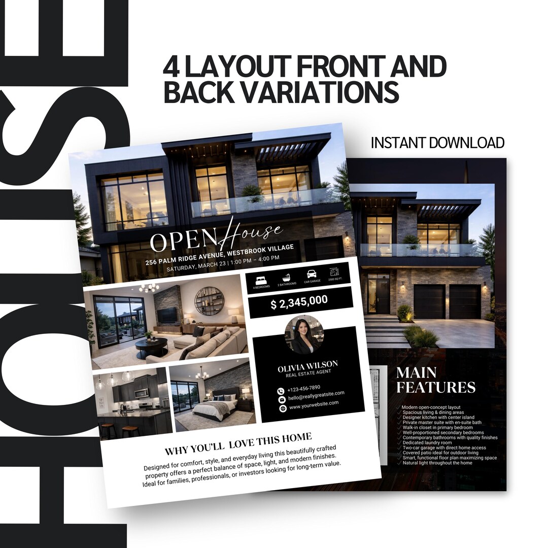 Real Estate Open House Flyer Canva Template | Modern Property Listing ...