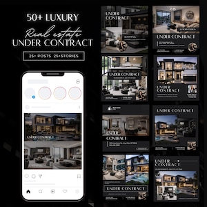 50+ Luxusimmobilie unter Vertrag Canva Vorlagen | Modern Realtor Instagram Post Bundle | Bearbeitbare Marketingvorlagen