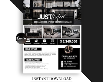 Real Estate Flyer Canva Template, Just Listed Realtor Marketing Flyer, Luxury Property Listing Poster, Editable House Flyer, Agent Template