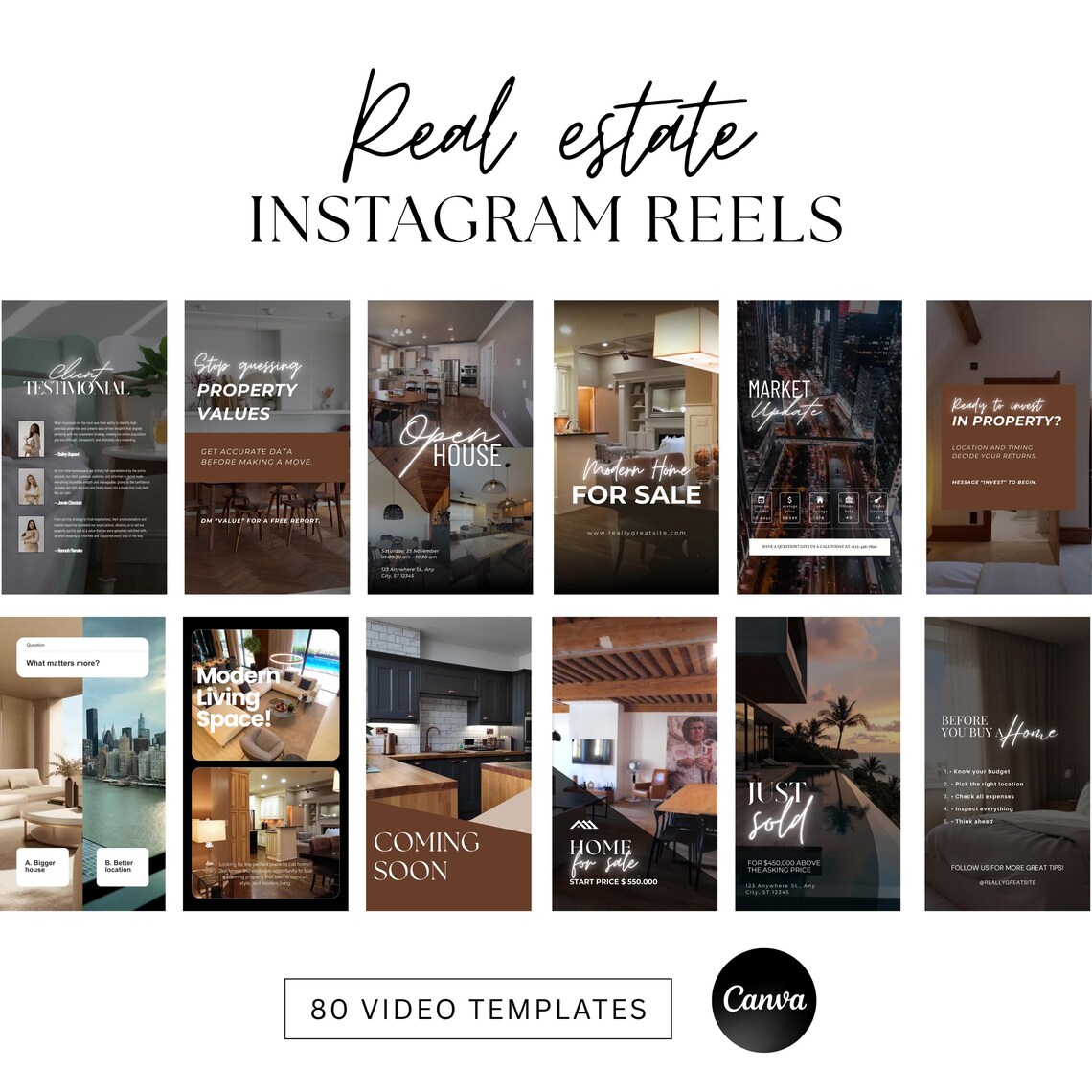 Real Estate Instagram Reels Templates Canva Realtor Marketing Kit Just ...