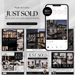 Más de 80 plantillas de anuncios de inmobiliarias recién vendidas / Publicación de Canva para redes sociales inmobiliarias / Plantilla elegante y moderna de Instagram para inmobiliarias / Marketing inmobiliario