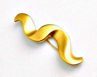 Vintage Modernist CAROLEE Satin Gold Brooch, Abstract Signed Designer Brooch, Brushed Gold Squiggle Brooch