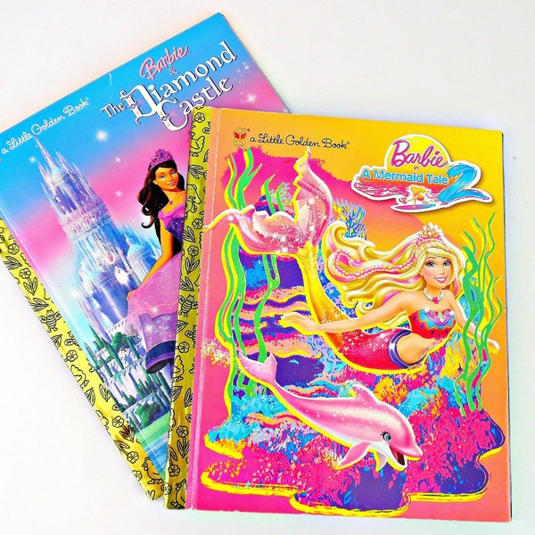 2 Vintage Little Golden Barbie Books, Barbie in A Mermaid Tale and Barbie & The Diamond Castle