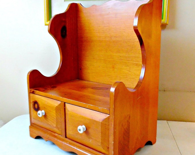 Vintage Knotty Pine Shelf With Two Drawers With White Etsy