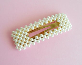 Vintage Faux Pearl Hair Clip. rectangular pearl barrette