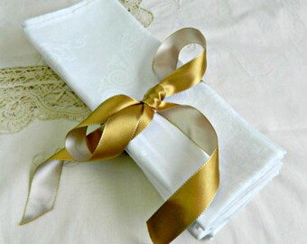 Dinner Napkins Damask Linen Yellow Vintage Four Wedding Gift Bridal Shower Gift for Her