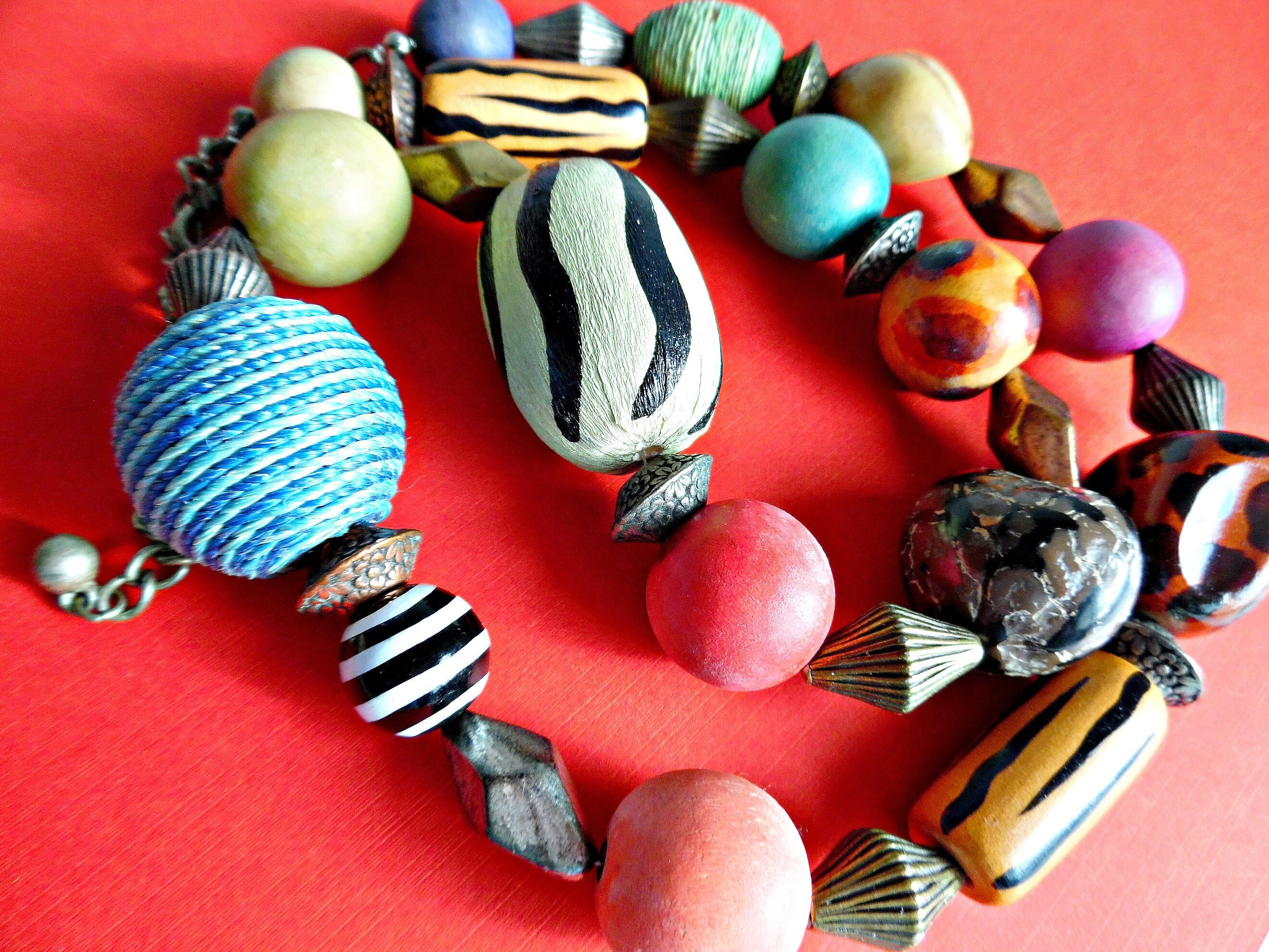 Chico's Necklace with Beads & Charms Wood, Plastic, Murano Style