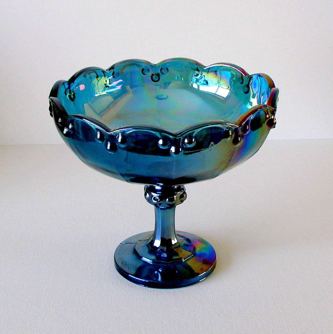 Vintage Blue Carnival Glass Pedestal Teardrop Etsy