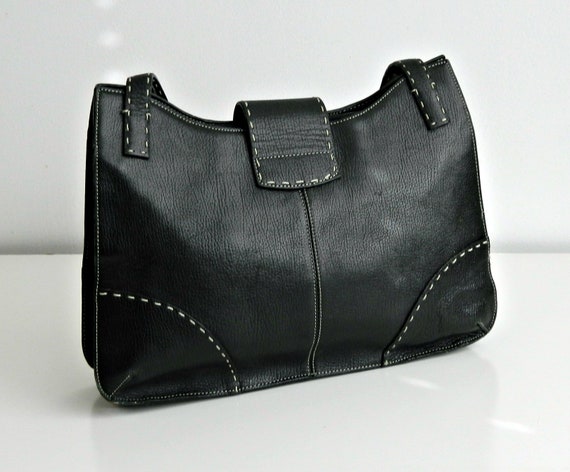 MAXX NEW YORK 1980s Black Leather Handbag, Double… - image 4