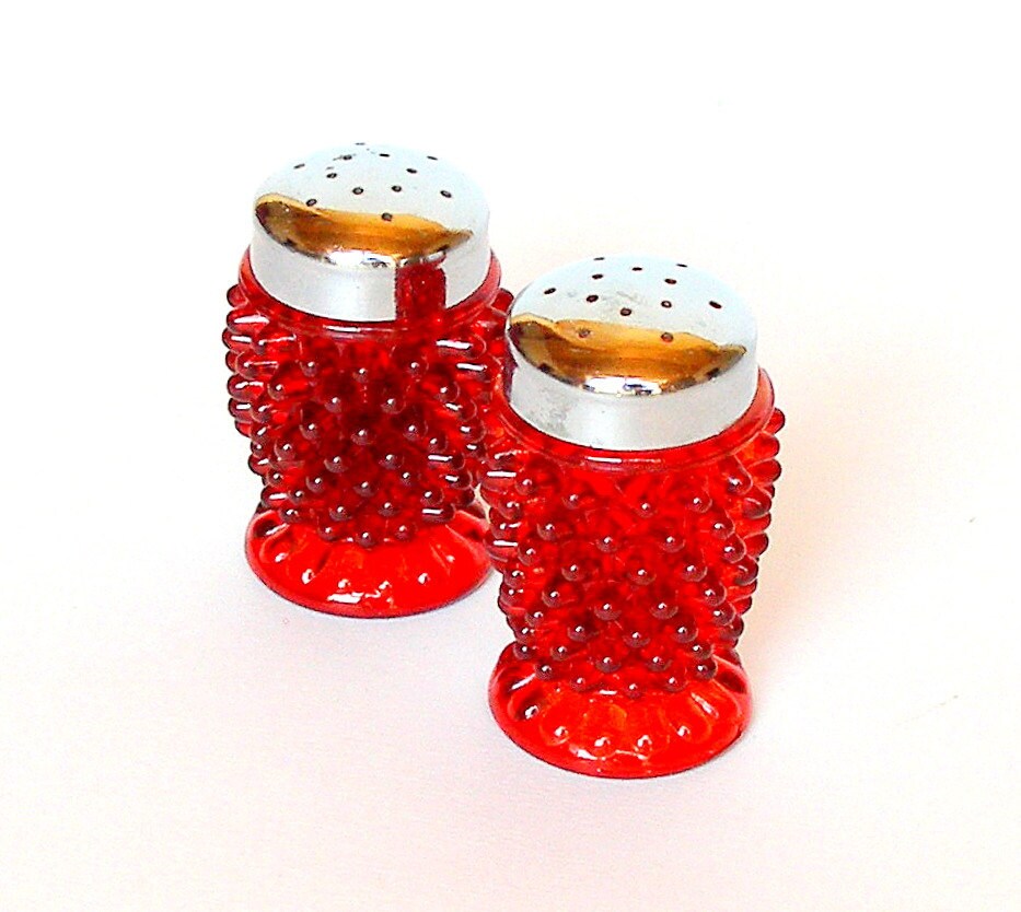 Vintage Salt & Pepper Shakers. Hobnail Glass. Ruby Red. Etsy