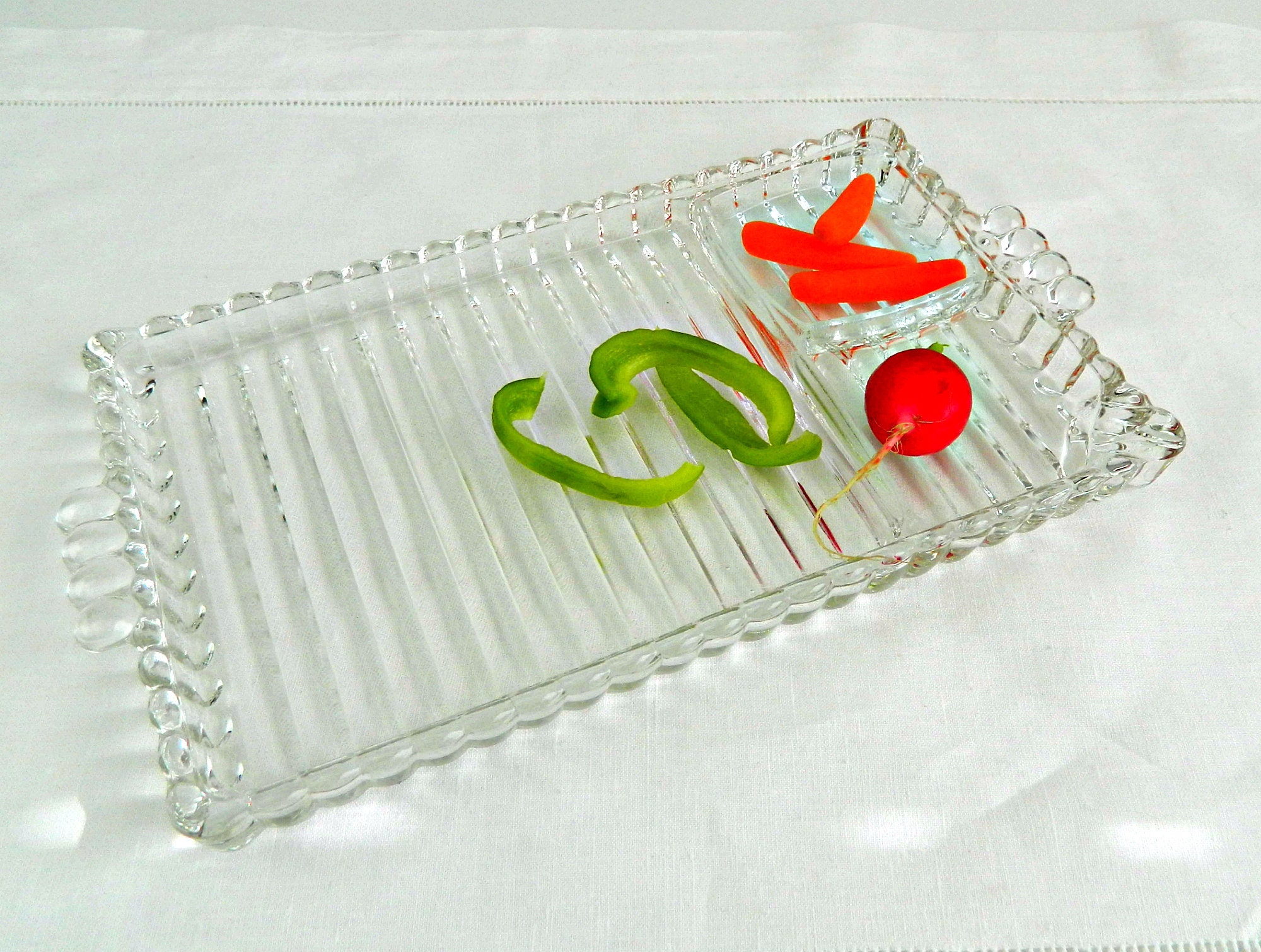 Vintage Glass Divided Serving Tray Veggie Appetizer Tray Etsy