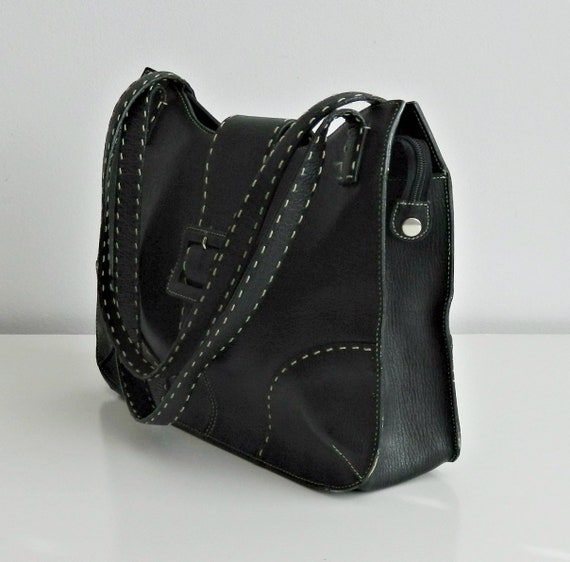 MAXX NEW YORK 1980s Black Leather Handbag, Double… - image 2