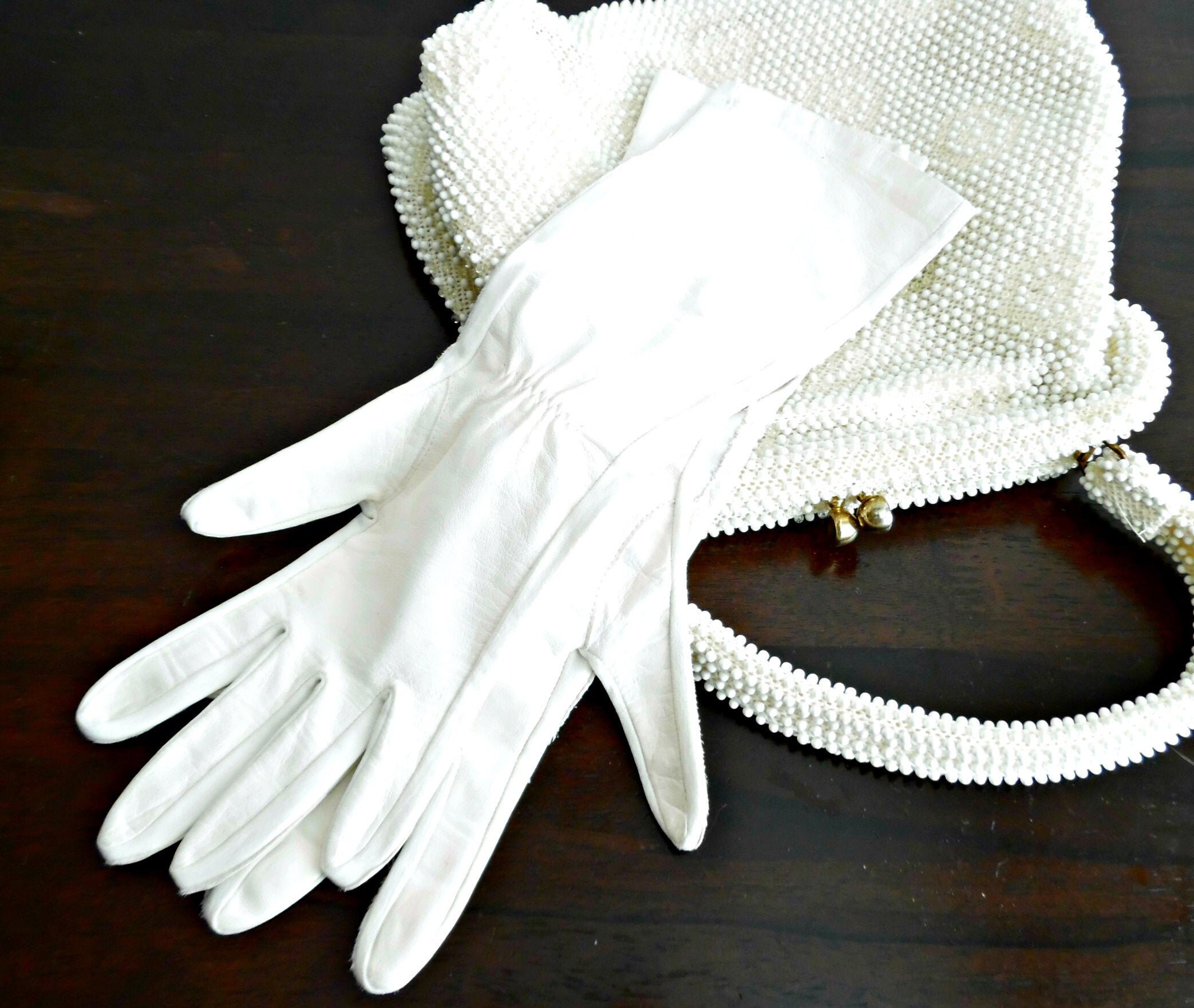 Vintage White Kid Evening Gloves Elbow Length Leather Gloves Etsy