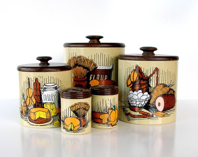 Vintage Kitchen Canister Set. Metal Kitchen Canisters. Salt & Pepper ...
