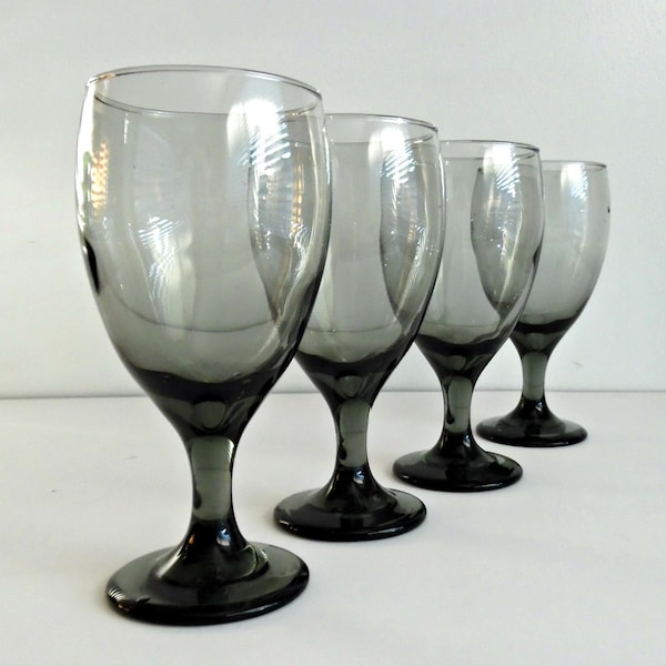 Vintage LIBBEY Smoke Gray Water/Wine Goblets, 1970's, 9 available, sold separately