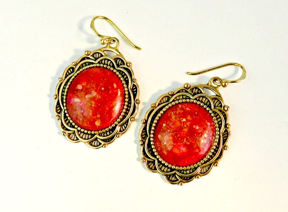 Red Coral Bronze Barse Earrings 