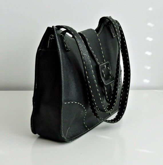 MAXX NEW YORK 1980s Black Leather Handbag, Double… - image 3