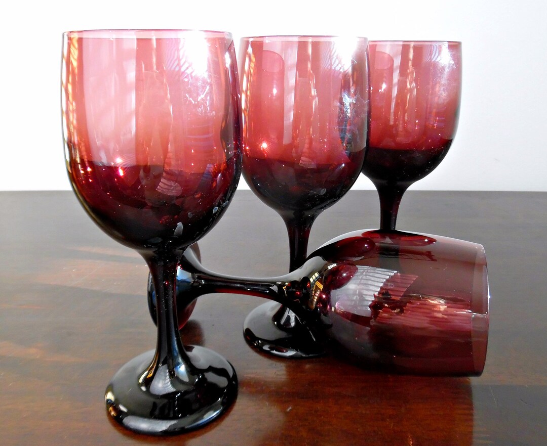 Vintage Purple Wine Glasses Set of Four, Vintage Libbey Purple Amethyst
