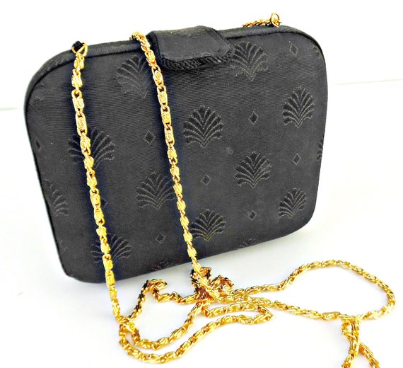 Designer Hard Sided Handbag, Black Gros Grain Cro… - image 1