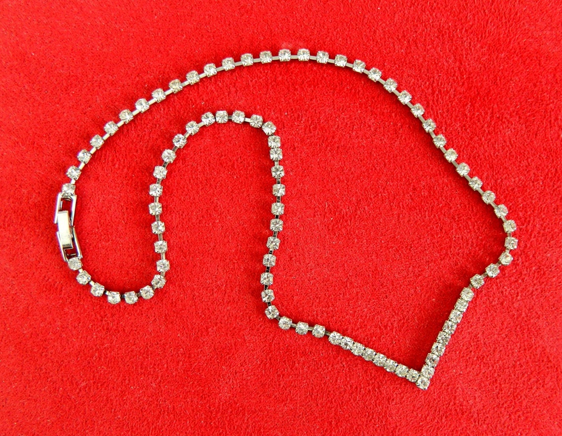 Vintage Rhinestone Choker Necklace Clear Glass Rhinestones Etsy