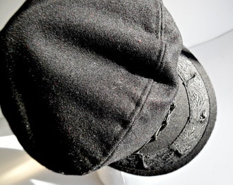 Vintage Men's Black Wool Fisherman's Cap from Greece, size 7 1/2