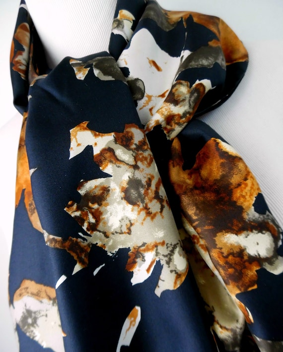 Designer Silk Scarf, Brown and Gray Floral Print B