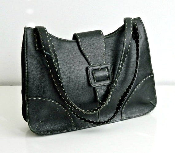 MAXX NEW YORK 1980s Black Leather Handbag, Double… - image 1