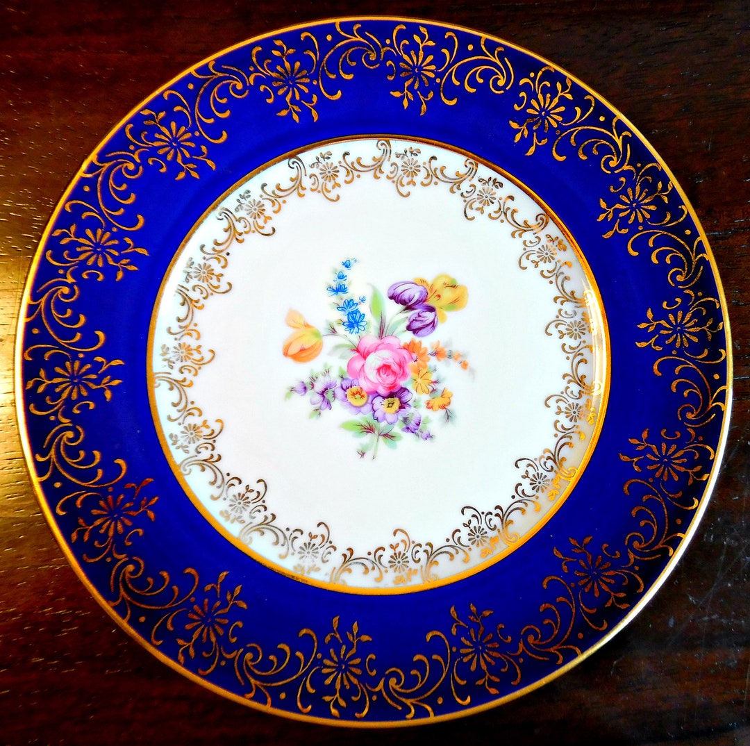 Porcelaine Fine De Boheme Plate EPIAG D F Carlsbad Cobalt