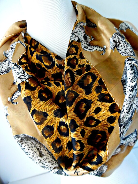 Anne Klein Silk Scarf, Leopard Spots, Vintage Anim