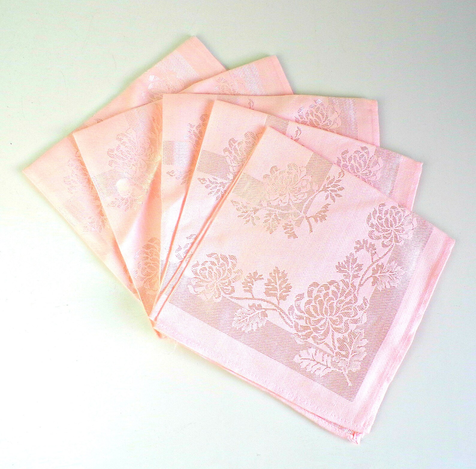 Pale Pink Cotton Brocade Napkins Set of 5 Spring Pink Floral Etsy