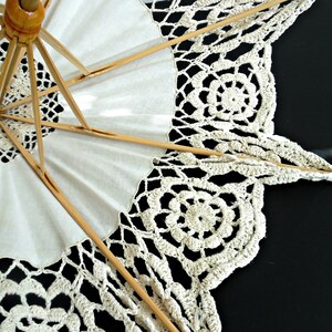 Vintage Parasol, bamboo parasol with hand crocheted lace