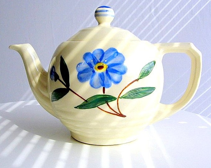 Shawnee USA Pottery Teapot Vintage Hand Painted Daisy White Blue Green