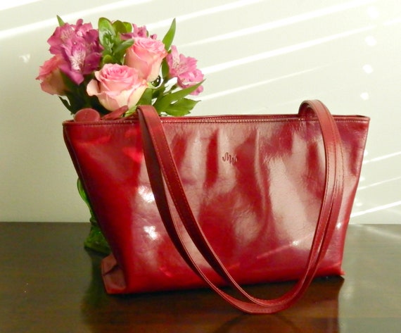 Vintage Monsac Red Italian Leather Handbag