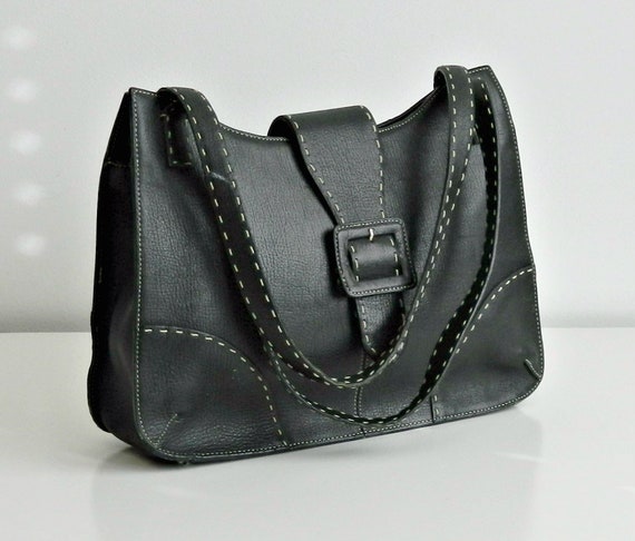 MAXX NEW YORK 1980s Black Leather Handbag, Double… - image 6
